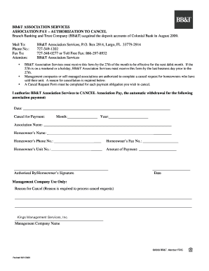 BB&T Association Pay Cancellation Form