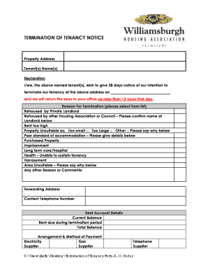 TERMINATION OF TENANCY NOTICE