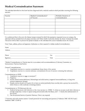 Medical Contraindication Statement