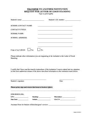 Request for Letter of Good Standing