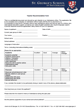 Teacher Recommendation Form