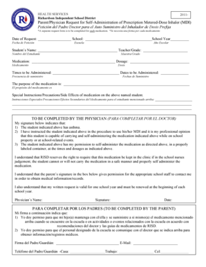 Parent/Physician Request for Self-Administration of Prescription MDI