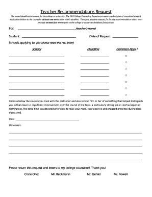 Teacher Recommendation Request Form