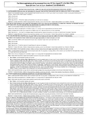 School Lunch Program Fee Waiver Application
