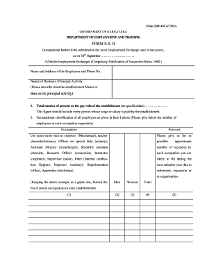 Karnataka Occupational Return Form E.R. II