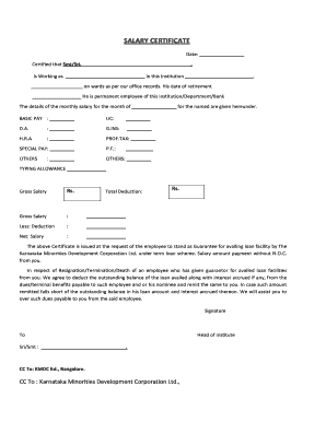Salary Certificate for Loan Guarantee