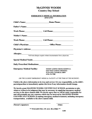 Emergency Medical Information Form - McGinnis Woods Country ... - mcginniswoods