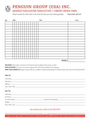 Penguin Group Library Order Form