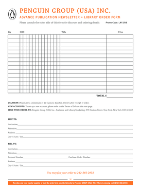 Penguin Group Library Order Form