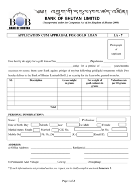 Bank of Bhutan Gold Loan Application