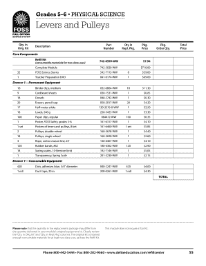 Levers and Pulleys Science Kit Order Form