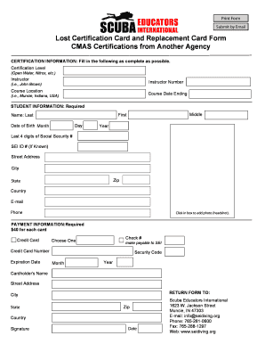 Lost Certification Card Replacement Form
