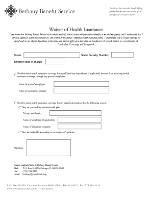health insurance waiver form template - Edit, Fill Out ...