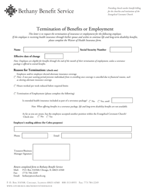 Employee termination form - Termination of Benefits or Employment - covchurch