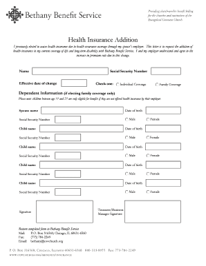 Health Insurance Addition Request