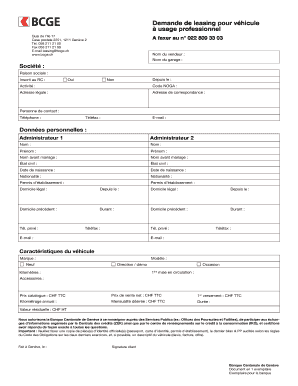 Demande de leasing pour véhicule à usage professionnel