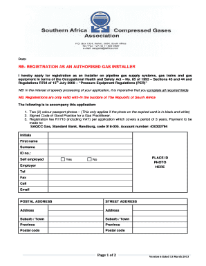 South Africa Gas Installer Re-Registration Form