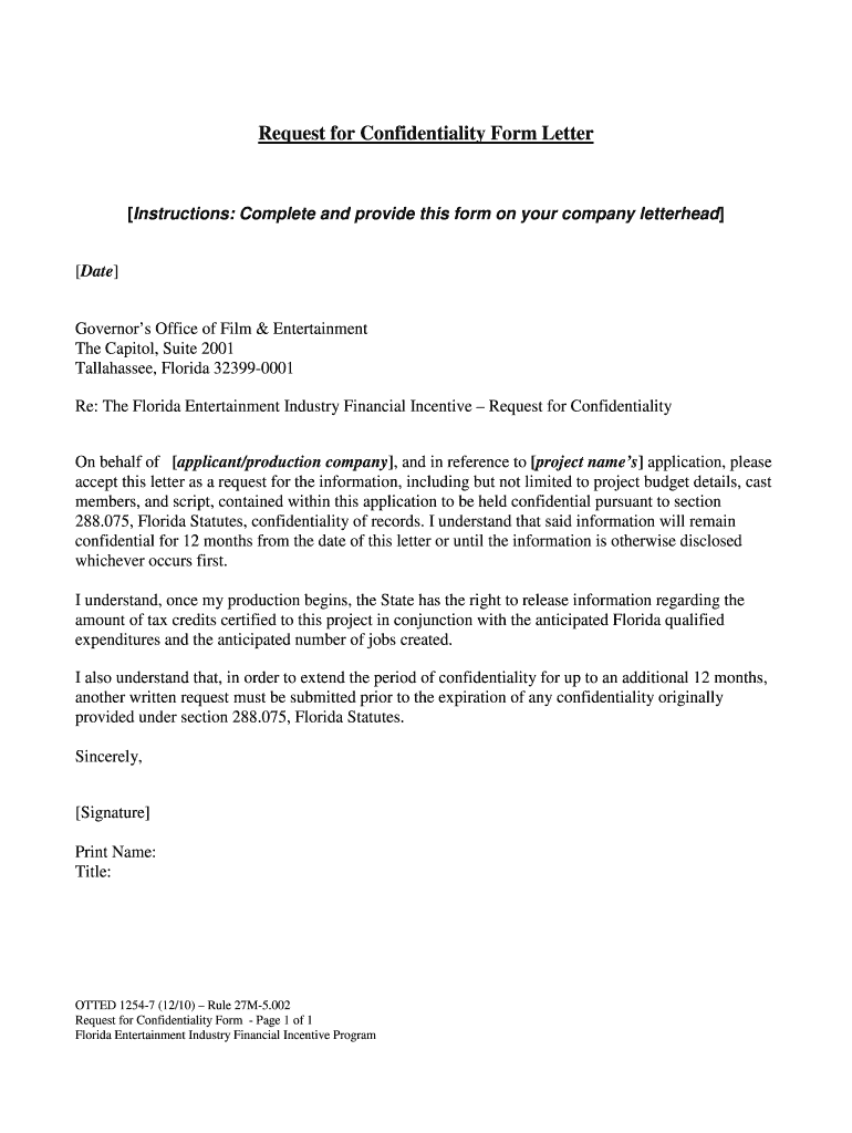 Fillable Online Request for Confidentiality Form Letter Fax Email Print