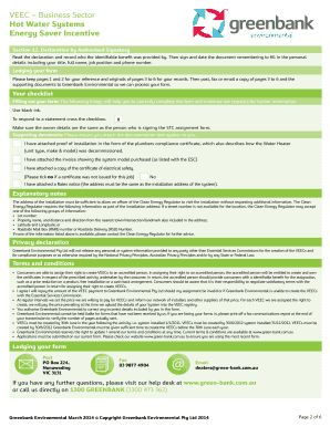 VEEC Hot Water Systems Energy Saver Incentive Form