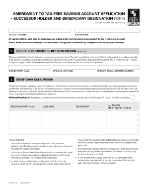 Amendment to Tax-Free Savings Account Application