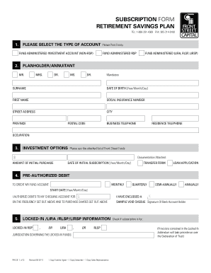 Retirement Savings Plan Subscription Form