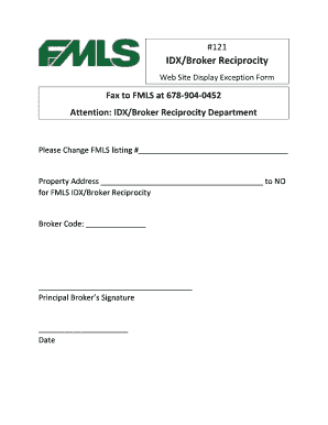 IDX/Broker Reciprocity Web Site Display Exception Form