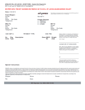 Straight Bill of Lading Short Form