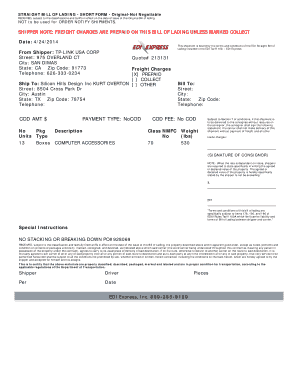 Straight Bill of Lading - Short Form