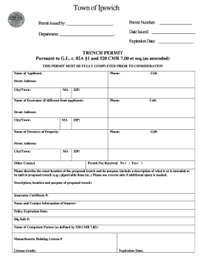 Massachusetts Trench Permit Application