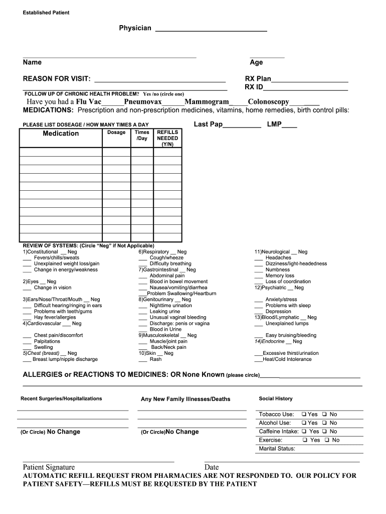 established treatment form Preview on Page 1