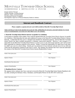 Montville Township High School Internet and Handbook Contract