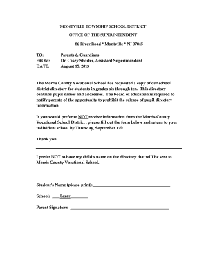 Montville School District Directory Opt-Out Form