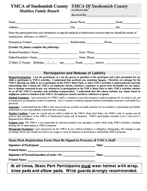 YMCA Skate Park Registration Form