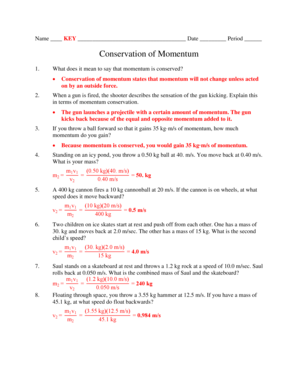 Conservation of Momentum Worksheet