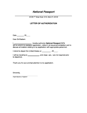 National Passport Authorization Letter