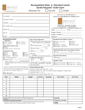 Backpainted Glass Quote Request Form