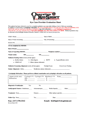 Pediatric Eye Exam Form