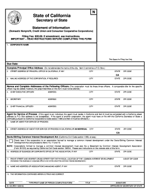 California Statement of Information Form SI-100