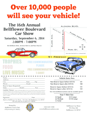 Bellflower Car Show Vehicle Entry Form