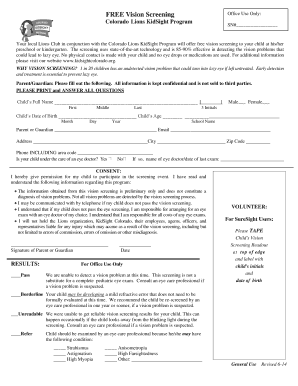 Colorado Kidsight Vision Screening Form