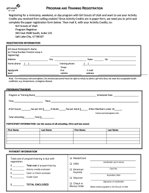 Girl Scouts Utah Program Registration Form