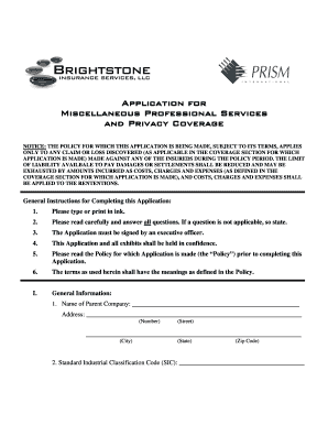 Application for Miscellaneous Professional Services and Privacy Coverage