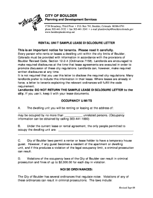 Boulder Rental Unit Lease Disclosure Letter