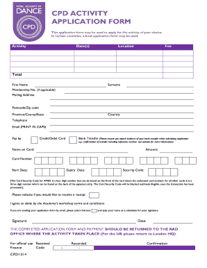 Royal Academy of Dance Activity Application Form