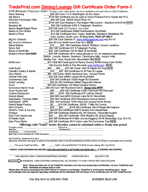 TradeFirst Gift Certificate Order Form