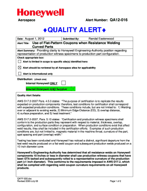 Honeywell Quality Alert Form