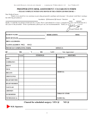 Preoperative Risk Assessment Clearance Form