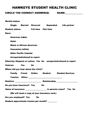 Hawkeye Student Health Clinic Form