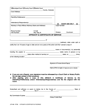 Affidavit and Certificate of Service