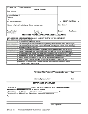 Colorado Presumed Temporary Maintenance Calculation